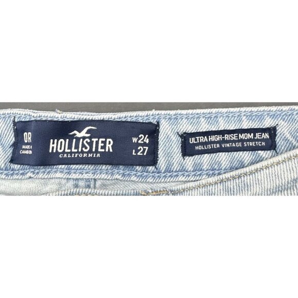 Hollister Ultra High Rise Mom Denim Jeans Vintage Stretch Distressed 24w X 27L - Picture 7 of 11